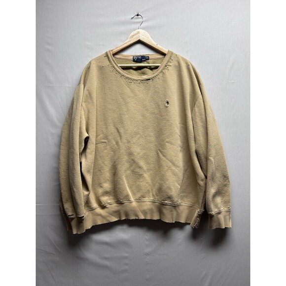 Vintage Distressed 90's Polo Ralph Lauren Tan Beige Crewneck Sweatshirt XXL - Picture 1 of 11